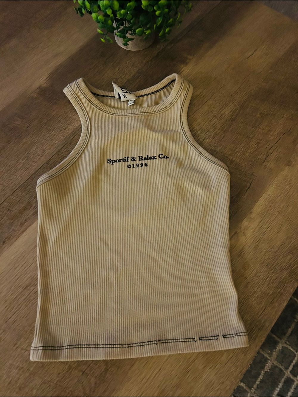 Princess Polly Cream Ribbed Racerback Tank Top